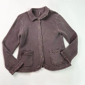 Focus Cardigan Sweater Womens Purple Waffle Texture Button-Front lagenlook